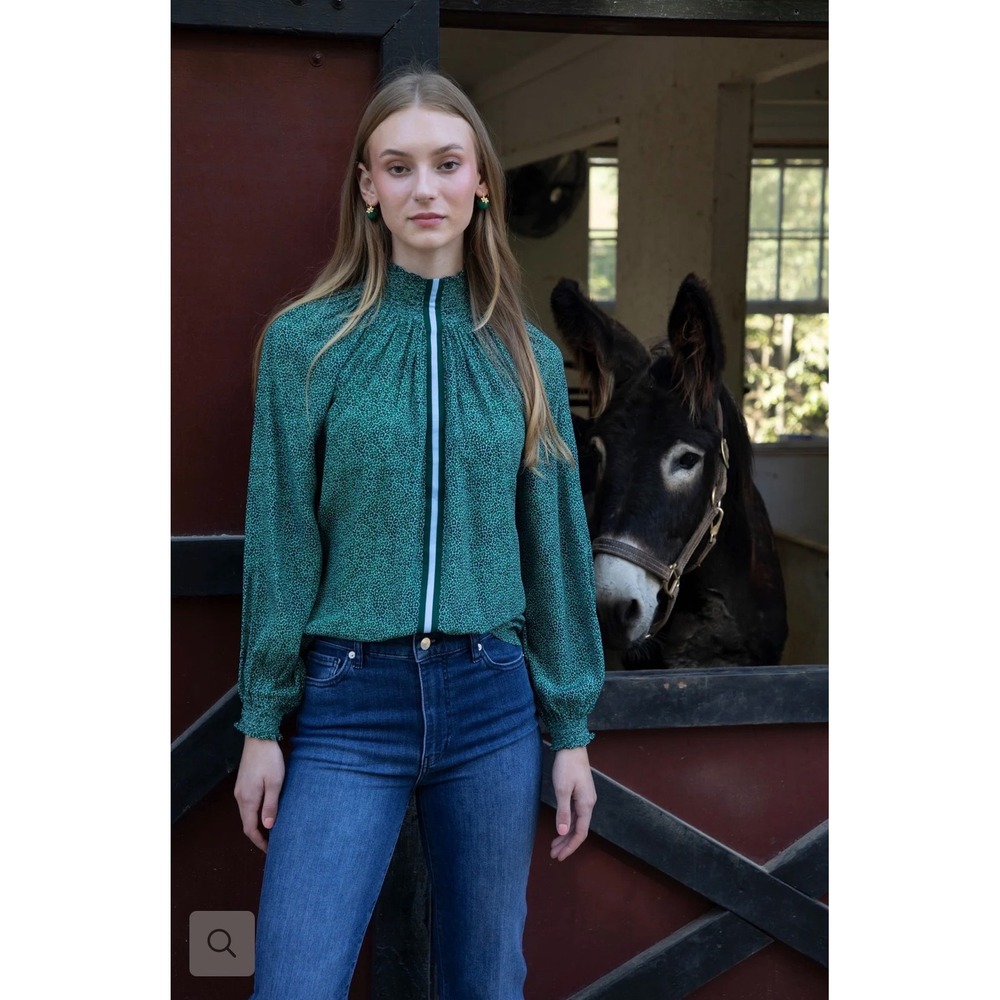 Rungolee Brooklyn Full Sleeve Blouse silk in‎ blue leopard print